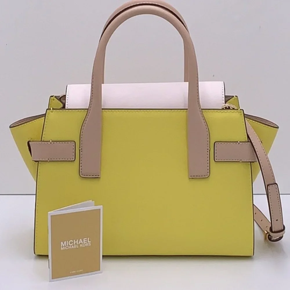 Michael Kors Carmen Medium Colorblock Faux Saffiano Leather Belted Satchel - Picture 15 of 16